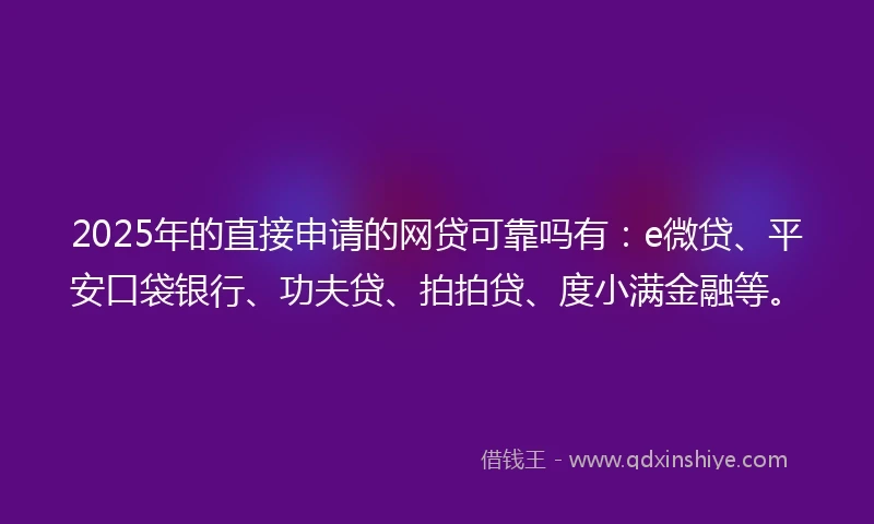 2025年的直接申请的网贷可靠吗有：e微贷、平安口袋银行、功夫贷、拍拍贷、度小满金融等。