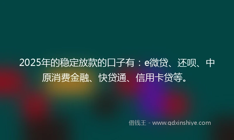 2025年的稳定放款的口子有：e微贷、还呗、中原消费金融、快贷通、信用卡贷等。