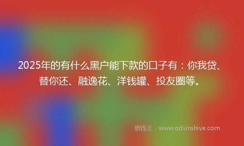 2025年的有什么黑户能下款的口子有：你我贷、替你还、融逸花、洋钱罐、投友圈等。