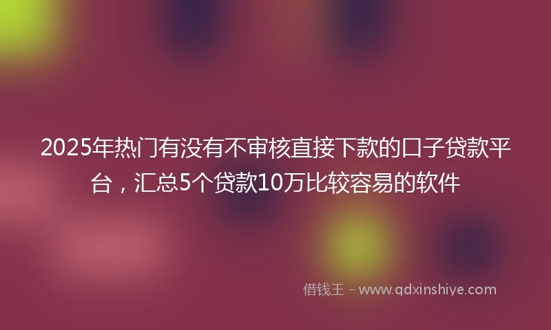 2025年热门有没有不审核直接下款的口子贷款平台，汇总5个贷款10万比较容易的软件