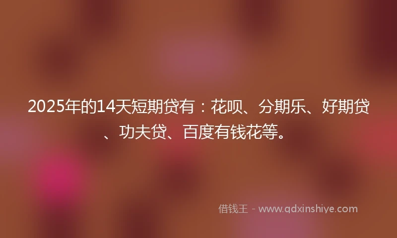 2025年的14天短期贷有:花呗、分期乐、好期贷、功夫贷、百度有钱花等。