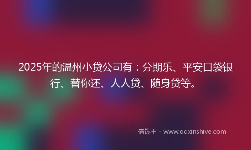 2025年的温州小贷公司有：分期乐、平安口袋银行、替你还、人人贷、随身贷等。