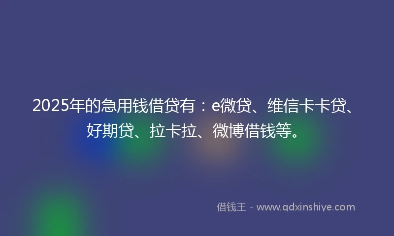 2025年的急用钱借贷有：e微贷、维信卡卡贷、好期贷、拉卡拉、微博借钱等。