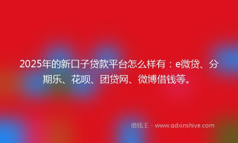 2025年的新口子贷款平台怎么样有：e微贷、分期乐、花呗、团贷网、微博借钱等。