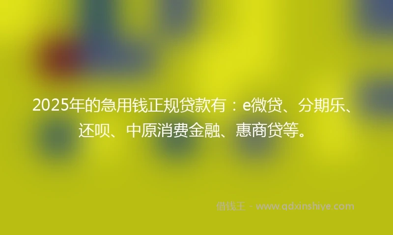 2025年的急用钱正规贷款有：e微贷、分期乐、还呗、中原消费金融、惠商贷等。
