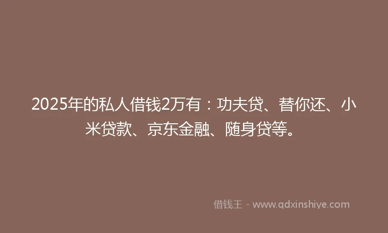 2025年的私人借钱2万有：功夫贷、替你还、小米贷款、京东金融、随身贷等。