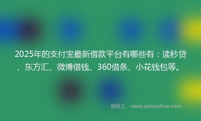 2025年的支付宝最新借款平台有哪些有：读秒贷、东方汇、微博借钱、360借条、小花钱包等。