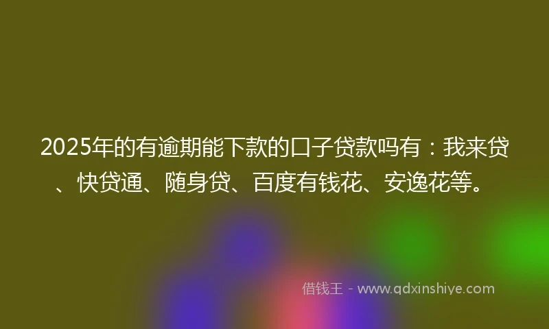 2025年的有逾期能下款的口子贷款吗有：我来贷、快贷通、随身贷、百度有钱花、安逸花等。