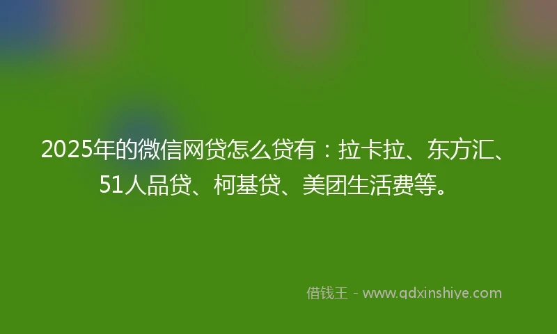 2025年的微信网贷怎么贷有：拉卡拉、东方汇、51人品贷、柯基贷、美团生活费等。