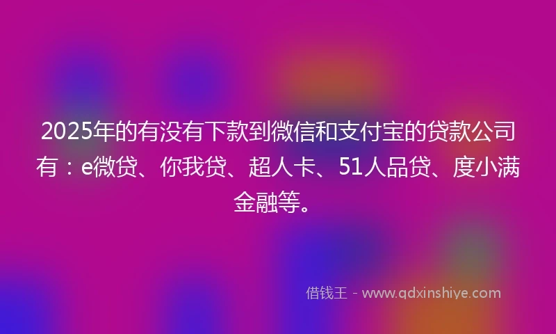 2025年的有没有下款到微信和支付宝的贷款公司有：e微贷、你我贷、超人卡、51人品贷、度小满金融等。