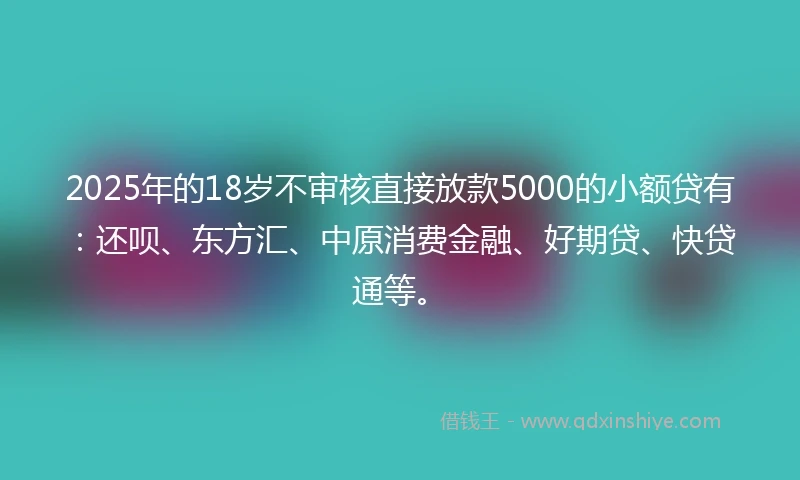 2025年的18岁不审核直接放款5000的小额贷有：还呗、东方汇、中原消费金融、好期贷、快贷通等。