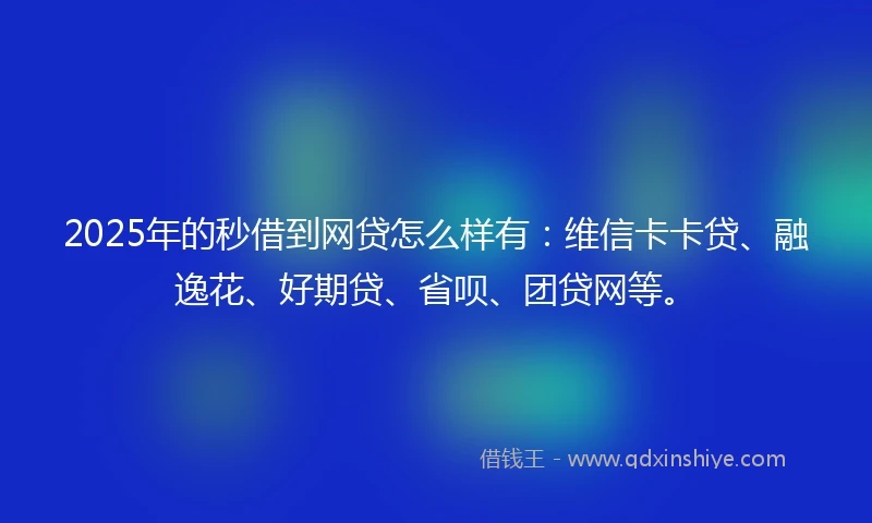 2025年的秒借到网贷怎么样有：维信卡卡贷、融逸花、好期贷、省呗、团贷网等。