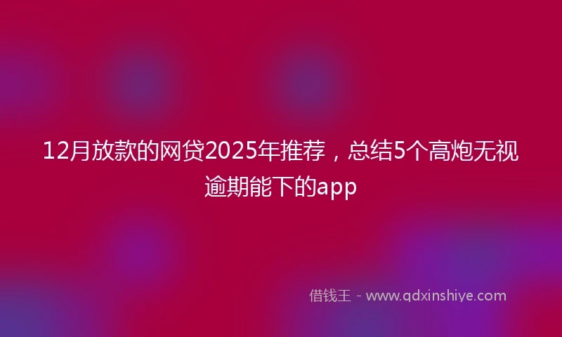 12月放款的网贷2025年推荐，总结5个高炮无视逾期能下的app