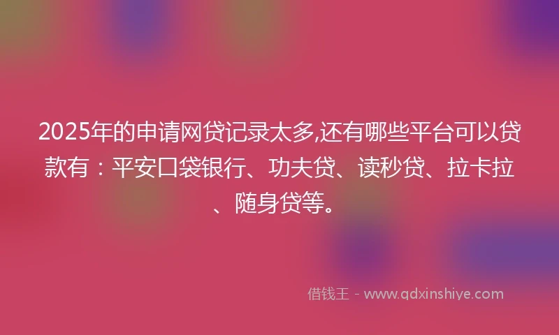 2025年的申请网贷记录太多,还有哪些平台可以贷款有：平安口袋银行、功夫贷、读秒贷、拉卡拉、随身贷等。