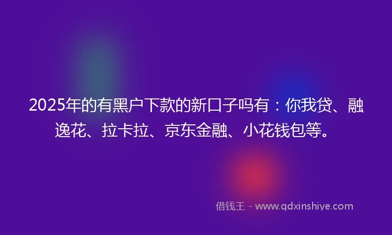 2025年的有黑户下款的新口子吗有：你我贷、融逸花、拉卡拉、京东金融、小花钱包等。