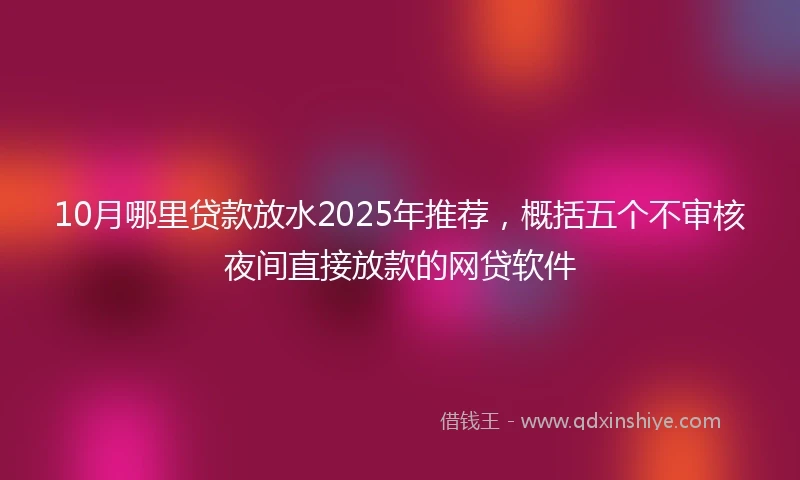 10月哪里贷款放水2025年推荐，概括五个不审核夜间直接放款的网贷软件
