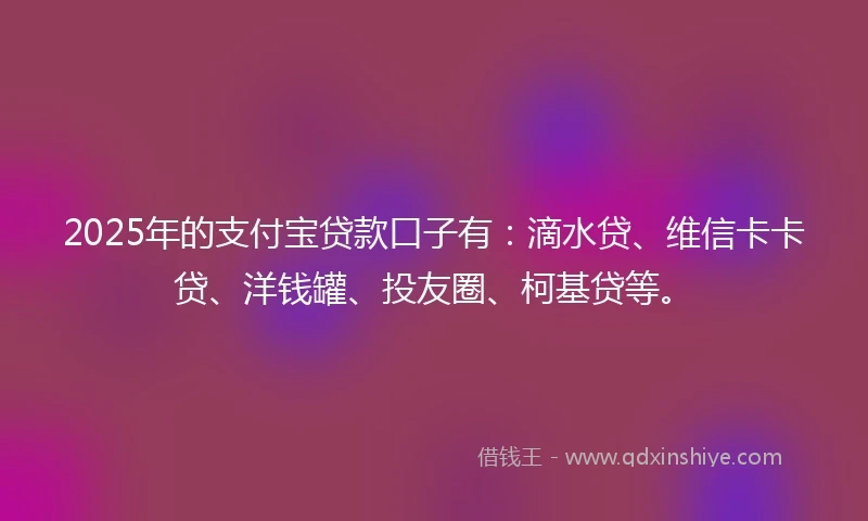 2025年的支付宝贷款口子有：滴水贷、维信卡卡贷、洋钱罐、投友圈、柯基贷等。