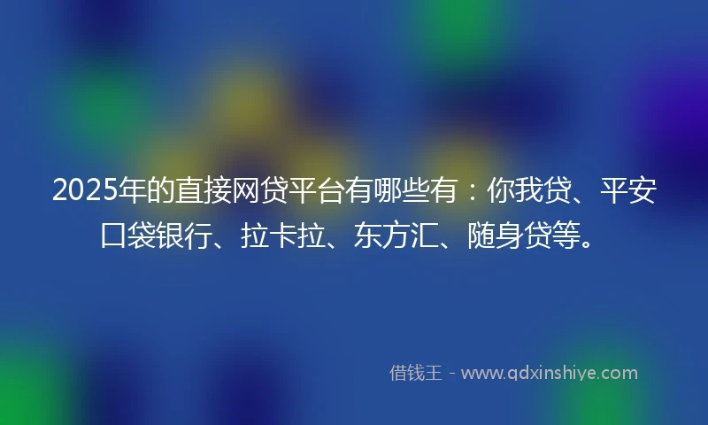 2025年的直接网贷平台有哪些有：你我贷、平安口袋银行、拉卡拉、东方汇、随身贷等。