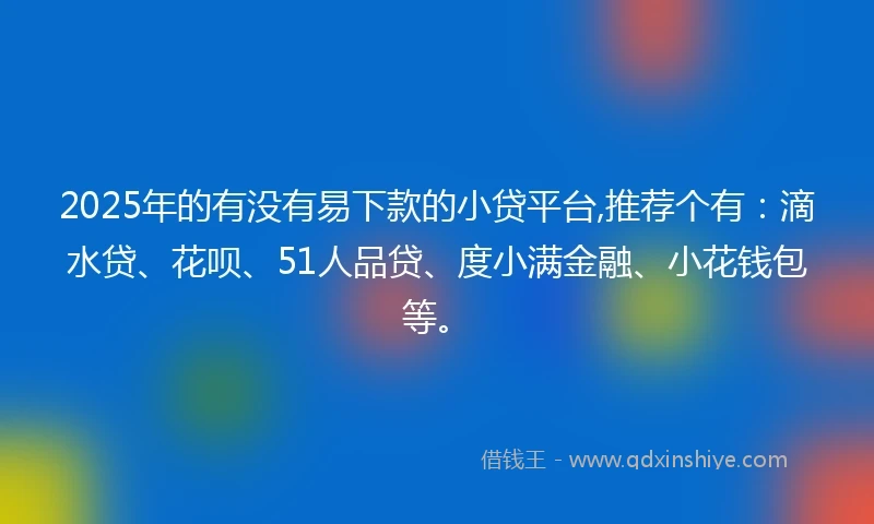 2025年的有没有易下款的小贷平台,推荐个有：滴水贷、花呗、51人品贷、度小满金融、小花钱包等。