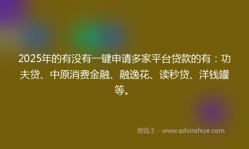 2025年的有没有一键申请多家平台贷款的有：功夫贷、中原消费金融、融逸花、读秒贷、洋钱罐等。