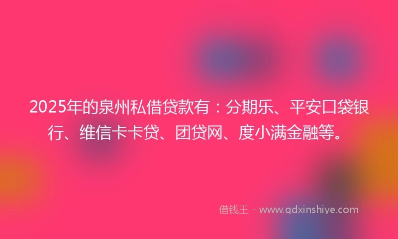 2025年的泉州私借贷款有：分期乐、平安口袋银行、维信卡卡贷、团贷网、度小满金融等。