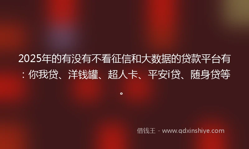 2025年的有没有不看征信和大数据的贷款平台有：你我贷、洋钱罐、超人卡、平安i贷、随身贷等。