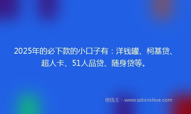 2025年的必下款的小口子有：洋钱罐、柯基贷、超人卡、51人品贷、随身贷等。