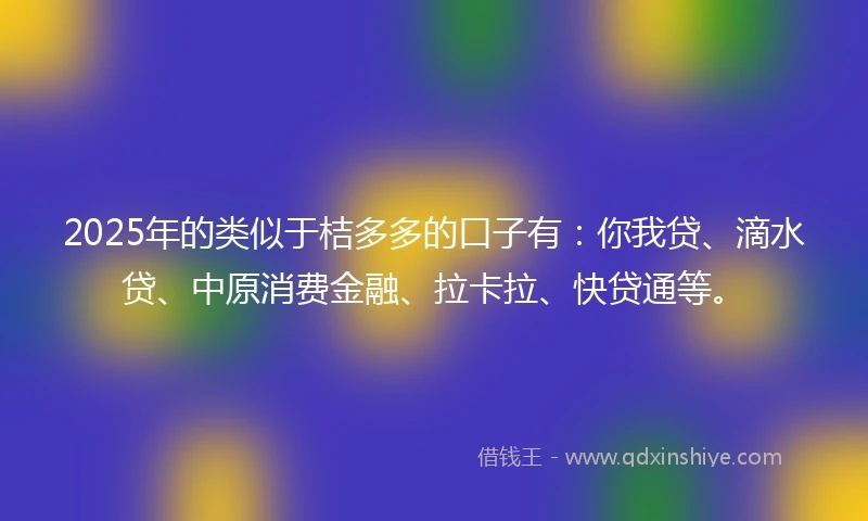 2025年的类似于桔多多的口子有：你我贷、滴水贷、中原消费金融、拉卡拉、快贷通等。