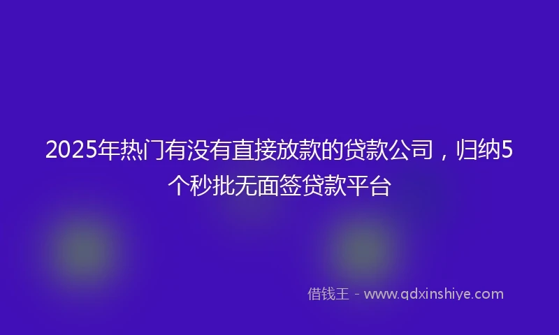 2025年热门有没有直接放款的贷款公司，归纳5个秒批无面签贷款平台