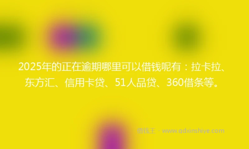 2025年的正在逾期哪里可以借钱呢有：拉卡拉、东方汇、信用卡贷、51人品贷、360借条等。