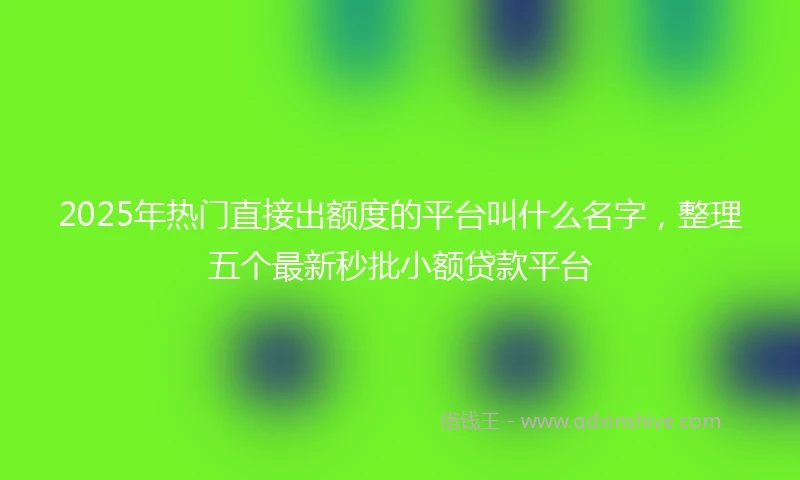 2025年热门直接出额度的平台叫什么名字，整理五个最新秒批小额贷款平台