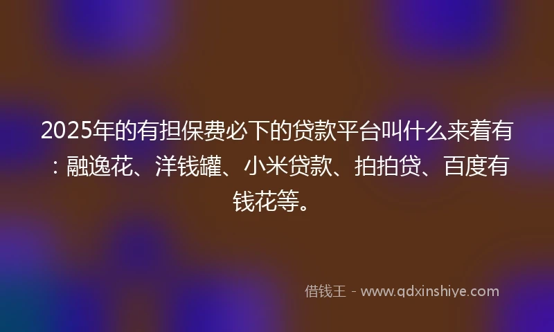 2025年的有担保费必下的贷款平台叫什么来着有：融逸花、洋钱罐、小米贷款、拍拍贷、百度有钱花等。
