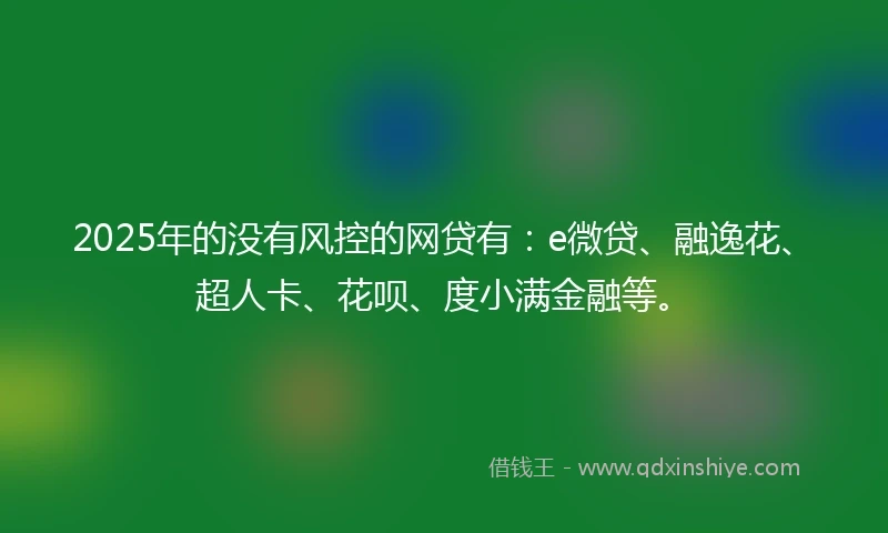 2025年的没有风控的网贷有：e微贷、融逸花、超人卡、花呗、度小满金融等。