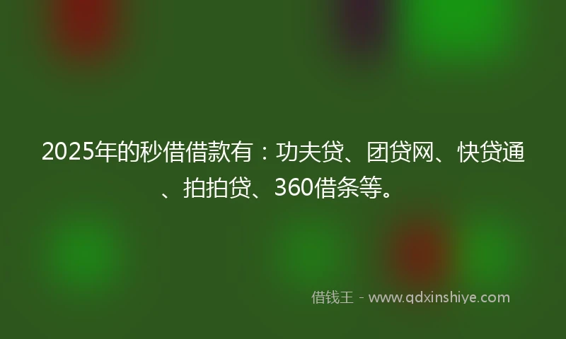 2025年的秒借借款有：功夫贷、团贷网、快贷通、拍拍贷、360借条等。