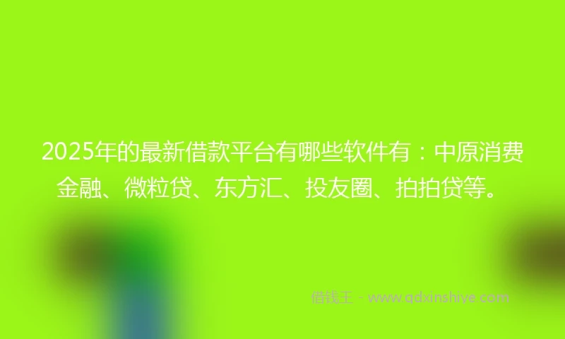 2025年的最新借款平台有哪些软件有：中原消费金融、微粒贷、东方汇、投友圈、拍拍贷等。