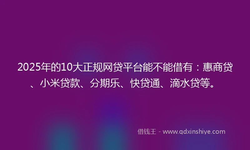 2025年的10大正规网贷平台能不能借有：惠商贷、小米贷款、分期乐、快贷通、滴水贷等。