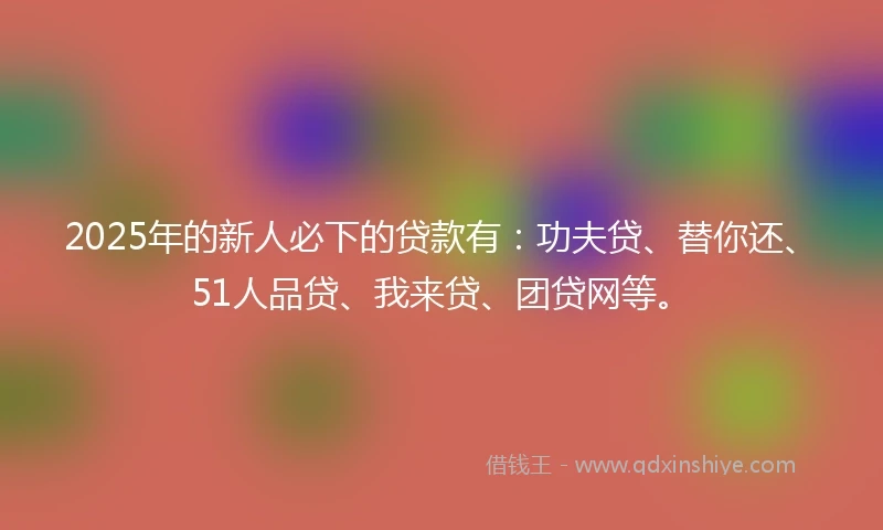 2025年的新人必下的贷款有：功夫贷、替你还、51人品贷、我来贷、团贷网等。