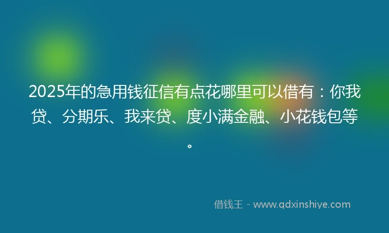 2025年的急用钱征信有点花哪里可以借有：你我贷、分期乐、我来贷、度小满金融、小花钱包等。