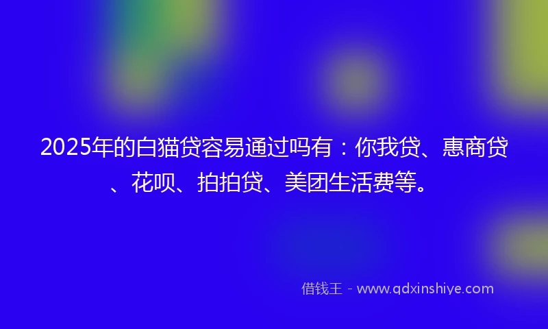 2025年的白猫贷容易通过吗有：你我贷、惠商贷、花呗、拍拍贷、美团生活费等。