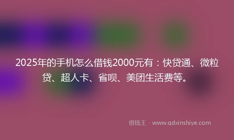 2025年的手机怎么借钱2000元有：快贷通、微粒贷、超人卡、省呗、美团生活费等。