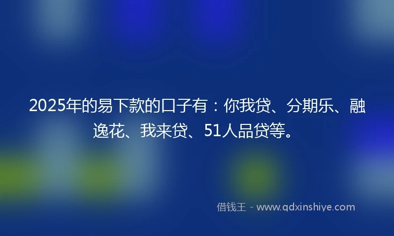 2025年的易下款的口子有：你我贷、分期乐、融逸花、我来贷、51人品贷等。