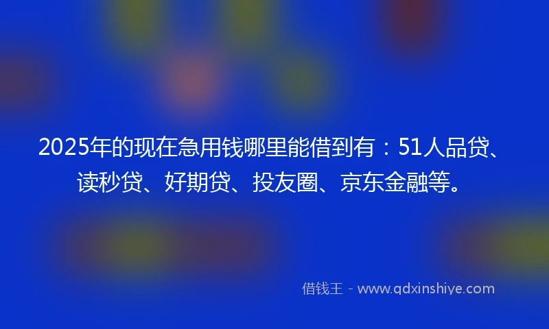 2025年的现在急用钱哪里能借到有：51人品贷、读秒贷、好期贷、投友圈、京东金融等。