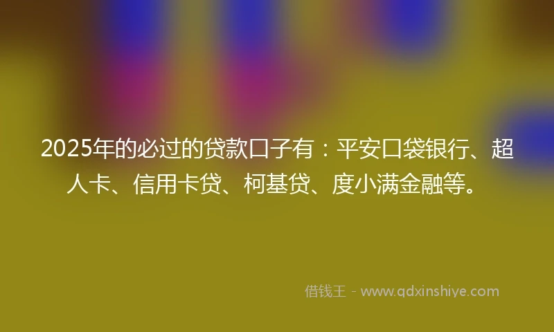 2025年的必过的贷款口子有：平安口袋银行、超人卡、信用卡贷、柯基贷、度小满金融等。