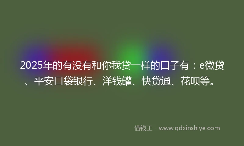 2025年的有没有和你我贷一样的口子有：e微贷、平安口袋银行、洋钱罐、快贷通、花呗等。