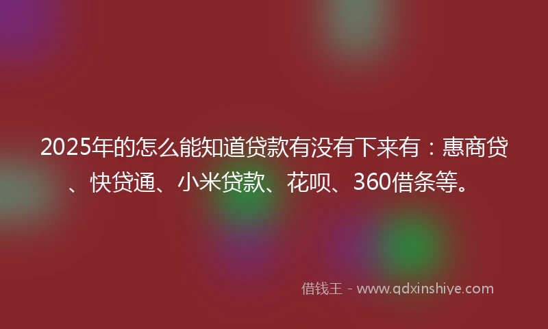 2025年的怎么能知道贷款有没有下来有：惠商贷、快贷通、小米贷款、花呗、360借条等。