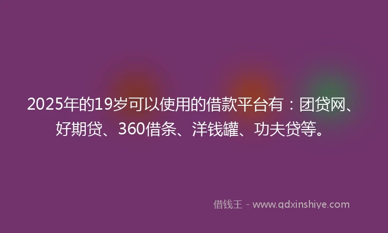 2025年的19岁可以使用的借款平台有：团贷网、好期贷、360借条、洋钱罐、功夫贷等。