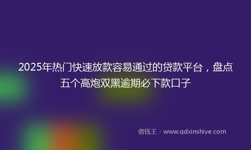 2025年热门快速放款容易通过的贷款平台，盘点五个高炮双黑逾期必下款口子