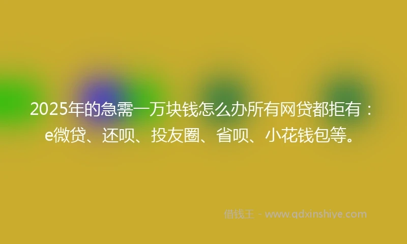 2025年的急需一万块钱怎么办所有网贷都拒有：e微贷、还呗、投友圈、省呗、小花钱包等。