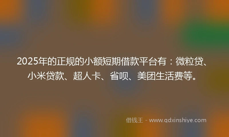 2025年的正规的小额短期借款平台有：微粒贷、小米贷款、超人卡、省呗、美团生活费等。