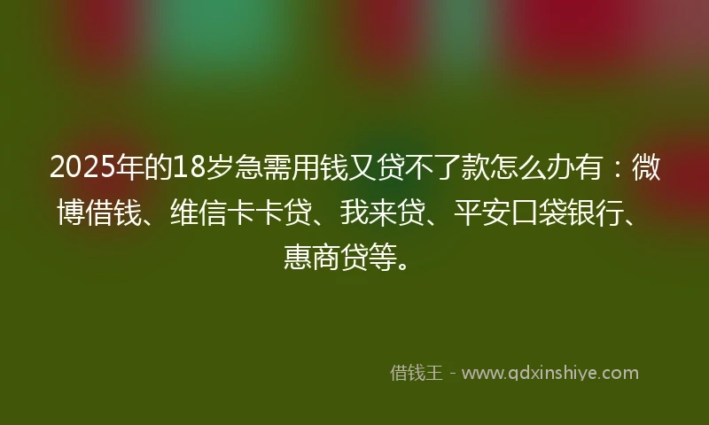 2025年的18岁急需用钱又贷不了款怎么办有：微博借钱、维信卡卡贷、我来贷、平安口袋银行、惠商贷等。